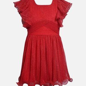 Flutter Sleeve Pleated Tulle Dress